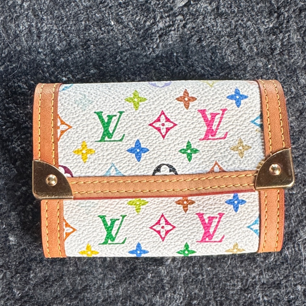 Louis Vuitton White Multicolor Monogram Mini Coin and CC Wallet